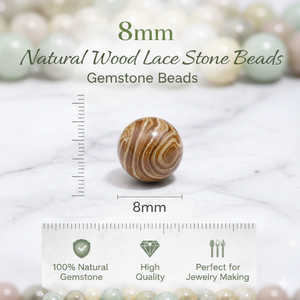 Cuentas de Piedra de Encaje de Madera Natural Marrón al por Mayor, Hebras Redondas de 8 mm, Suministros para Hacer Joyas de Bricolaje para Collares, Pulseras y Pendientes - Product Image 3