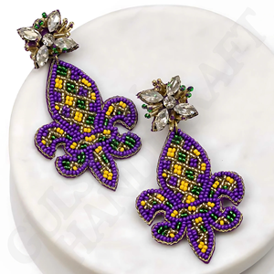 Handmade Cajun Christmas Fleur De Lis Beaded <b>Earrings</b> Festive <b>Red</b> Green Gold Jewelry Holiday Parties <b>Drop</b> Style Fashion Inspired - Product Image 5