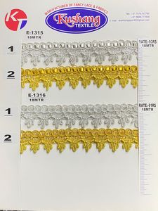 Ribete de Encaje Tradicional Ecológico al por Mayor con Borde Plateado, Decoración de Lentejuelas Bordadas Metálicas Doradas y Plateadas - Product Image 2