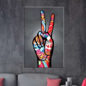 Toile d'art graffiti main levant la paix - Impression colorée style urbain, toile encollée - Product Image 1