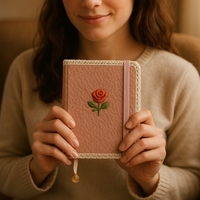 Carnet en peluche brodé de roses LABON, papeterie mignonne, journal moelleux A5 avec bordure en dentelle, bande élastique et breloque rose dorée