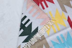 Hand Woven Traditional Indian Cotton Durry <b>Rug</b> Geometric Pattern Washable for <b>Bedroom</b> and Living Room - Product Image 4