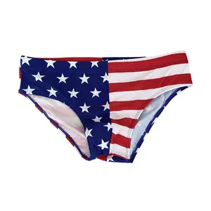 Özel yüzme kısa abd bayrağı seksi düşük bel Bikini erkekler mayo şort külot Beachwear yüzme külot