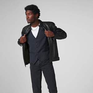 <b>Men</b> Black Vintage Racer Leather <b>Jacket</b> - Classic Slim Fit Motorcycle <b>Jacket</b> with Retro Style, Ideal for Casual Wear - Product Image 5