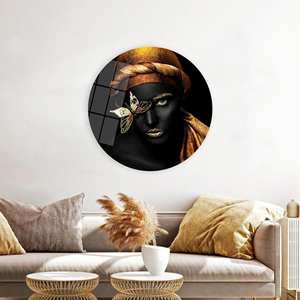 Lienzo Impreso: Arte de Mujer Africana con Mariposa Dorada para Decoración Moderna, ARTE EN VIDRIO TEMPLADO - Product Image 1