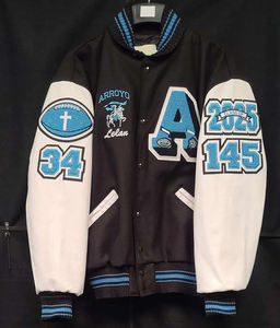 Lettermen Baseball Vestes Varsity personnalisées Corps en laine bleu royal Manches en cuir blanc avec patchs en chenille - Product Image 4