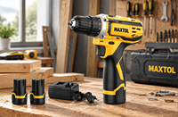 Perceuse électrique sans fil Maxtol D8626 12V, perceuse-visseuse à moteur brossé, mandrin 10 mm, 26 Nm, avec 2 batteries et chargeur