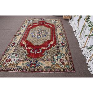 Turkish Vintage Rug 5,3x9 ft, <b>Red</b> Bordered <b>Wool</b> Rug - Product Image 1