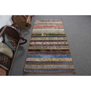 Alfombra de 3x5.9 pies, Alfombra Turca Vintage, Alfombra de Lana Azul Abstracta - Product Image 1