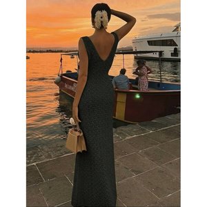 Vestido Maxi Elegante de Punto con Tirantes y Cuello en V para Mujer, Marca Jane, con Patrón de Trenzas, Ideal para Eventos Nocturnos y Fiestas - Product Image 3