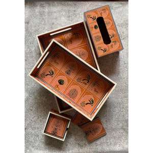 Bandeja para servir a granel Bandeja de almacenamiento de madera para el hogar con caja de pañuelos y posavasos para uso en la cocina del exportador indio - Product Image 2