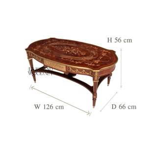 Mesa de Centro Ovalada de Lujo con Incrustaciones de Madera Intrincadas y Detalles de Latón para una Decoración Elegante de la Sala de Estar - Product Image 4