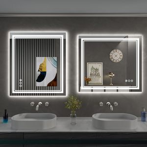 Miroir de salle de bain mural intelligent moderne haut de gamme avec interrupteur tactile LED et fonction anti-buée, pour salon et appartement - Product Image 2