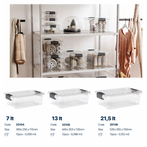 กล่องเก็บของพลาสติกใสแบบซ้อนได้อเนกประสงค์ ฝาล็อคได้ ขนาด 7 ลิตร 13 ลิตร 21.5 ลิตร สำหรับห้องครัว ตู้เสื้อผ้า บ้าน สำนักงาน อุปกรณ์งานฝีมือ - Product Image 1