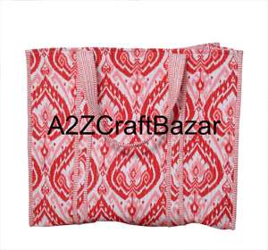 Sac fourre-tout en coton fait main matelassé indien du Rajasthan pour femmes, grand sac à bandoulière à rayures ethniques imprimé en bloc, sac de plage à longue poignée - Product Image 5