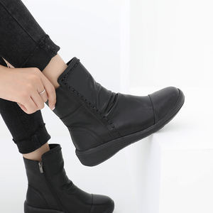 [JSHOE] Women Action Cowhide Leather Stitch Short <b>Ankle</b> Boots 4cm Low Heel Casual Walking Shoes - Product Image 6