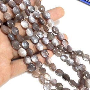 Perles ovales à facettes en pierre de lune en chocolat naturel en gros perle de pépite de pierres précieuses brunes de la meilleure boutique de perles - Product Image 2