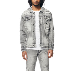 High Street Fashion Look hommes Jeans veste et pantalon ensemble Design solide brodé hommes Jeans veste et pantalon ensemble - Product Image 2