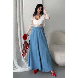 Falda larga vaquera con volantes y corte en A - Product Image 6