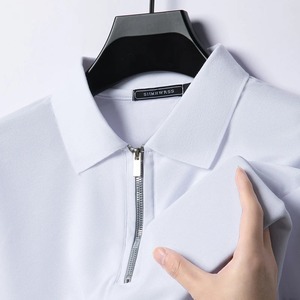 เสื้อโปโลเข้ารูปลำลองผู้ชายใหม่ฤดูร้อนเสื้อคอปกระบายอากาศครึ่งซิปแขนสั้นเสื้อยืดสีทึบสวมใส่สบาย - Product Image 2