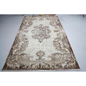 5.1x8.5 ft Rug, Turkish Rug, Vintage <b>Brown</b> <b>Wool</b> Check Rug - Product Image 3