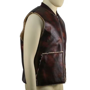 Recién llegado chaleco informal de cuero genuino para hombre con cuello en V transpirable ecológico con múltiples bolsillos para invierno - Product Image 4