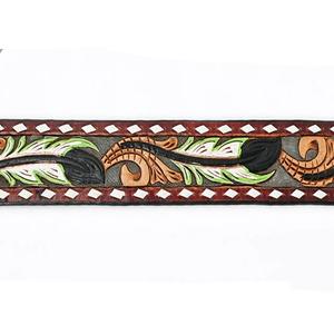 Ceinture d'outillage en cuir occidental faite à la main colorée en relief floral personnalisé avec boucle en laiton antique ensemble - Product Image 4