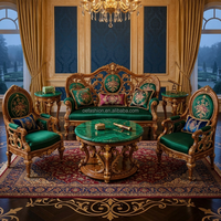 Ensemble de canapés en velours émeraude baroque sur mesure OE-FASHION, bois sculpté à la feuille d'or, ensemble de mobilier FF&E pour salon de villa