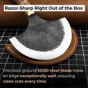 Cuchillo grande de media luna, hoja afilada forjada a mano de acero al carbono endurecido, mango ergonómico, con Funda de cuero, herramienta de cuero - Product Image 2