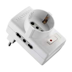 Adaptateur 10/A 2 prises Bipasso + 1 Schuko avec interrupteur de sécurité - Product Image 1