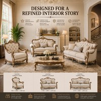 Ensemble de canapés compact de style américain en 3 pièces pour salon, fauteuil, causeuse et canapé 3 places, mobilier de style Heritage en gros