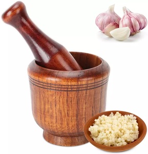 Ensemble de mortier et de pilon en bois d'acacia artisanal broyeur de triturate manuel pour épices, herbes, usage en cuisine avec finition naturelle rustique - Product Image 1