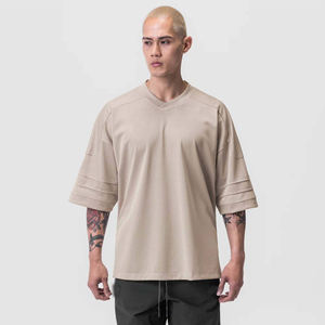 Oversized <b>V</b>-<b>Neck</b> American Football Jersey Loose Fit Summer <b>T</b>-<b>Shirt</b> Short Drop Shoulder Urban Streetwear Top Solid Color Top - Product Image 1