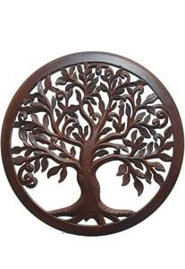 WoodIdea Sculpture murale décorative en bois sculpté à la main, style antique, or, taille 22x22 pouces (couleur marron) - Product Image 2