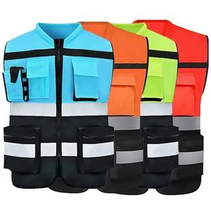 Chaleco de seguridad de alta visibilidad de dos tonos con logotipo personalizado para trabajos de construcción de talla grande con bolsillos y cremallera - Product Image 1