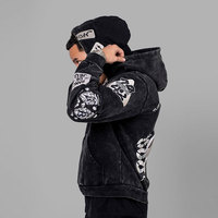 Sudadera con capucha unisex de forro polar grueso de poliéster/algodón para invierno, con cremallera, diseños bordados y teñidos lisos, tamaño y color personalizables, alta calidad.