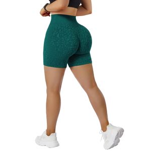 Vente en gros Short de yoga motard sans coutures Short de yoga de couleur unie pour femmes en cours d'exécution Short de yoga contrôle du ventre pour femmes Short de yoga jaune - Product Image 5