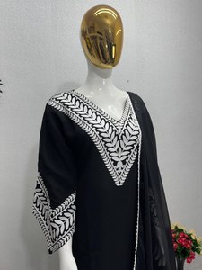 NOUVEAU DESIGNER TOP DE SOIRÉE AVEC TRAVAIL COUDU FANTAISIE EN CHINE ET PAIRE DE PLAZZO COUDU EN CHINE LOURD POUR FEMMES INDIENNES PAKISTANIES - Product Image 2