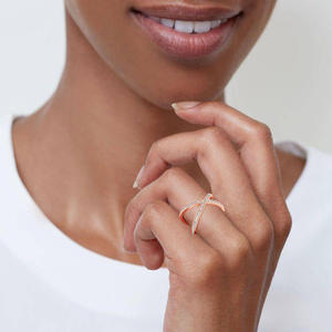 Jeulia X-Shape Crossover Rhodium Plated Sterling <b>Silver</b> <b>Ring</b> with Cut Zircon - Product Image 5