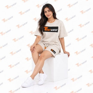 Conjunto de 2 Piezas para Mujer, Camiseta y Pantalones Cortos Gris Jaspeado, Corte Holgado, Cuello Redondo, Manga Corta, Estampado de Letras, Estilo Casual de Verano - Product Image 5