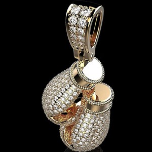Chaîne à maillons avec pendentif en diamant VVS, unique et personnalisé, en or 14 carats et argent 925, motif de gants de boxe Hip Hop, motif de poing, diamant créé en laboratoire, IGI, pour soirée - Product Image 4