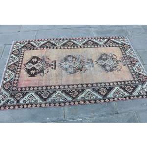 Vintage Turkish Rug 3.6x6 ft, <b>Red</b> Accent Patchwork <b>Wool</b> Rug - Product Image 4