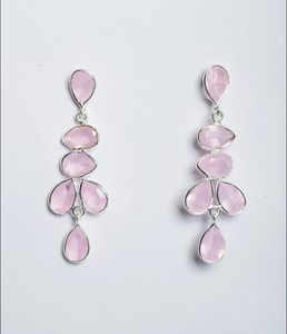 Calcédoine rose poire cabine pierres précieuses boucle d'oreille en argent Sterling 925 boucle d'oreille à la mode à la mode boucle d'oreille pour la fête de cadeau de mariage pour les femmes - Product Image 1