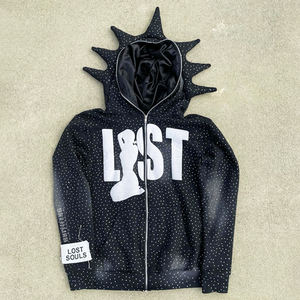 Sweat à capuche Streetwear ODM d'hiver 100% coton en éponge épaisse pour hommes avec pierre du Rhin ébloui Bling Full-Zip Logo Design - Product Image 4