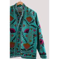 Veste en velours tissé matelassé artisanal Lavinas VJ-11 pour femmes, broderie florale, écologique, respirante, doublure en coton, ethnique