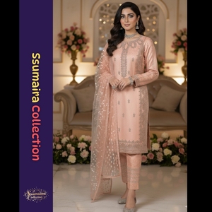 Ssumaira's Trending Embroidered Organza <b>Suit</b> Long Embellished Kurta <b>Trousers</b> Set in Sheer Fabric <b>for</b> Indian & Pakistani Clothing - Product Image 2