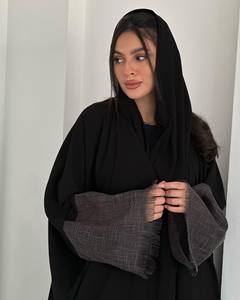 Abaya longue à manches longues en soie noire faite à la main, anti-rides, avec de belles broderies blanches, tenue de prière musulmane traditionnelle pour femmes adultes - Product Image 3