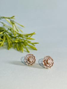 Lujo 14K Oro Rosa HER00153 Pendientes de diamantes Natural H I Corte brillante redondo SI3 I1 Colección de proveedores al por mayor - Product Image 2