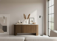 Meuble buffet moderne 4 portes avec table basse pour salon et chambre, en bois d'hévéa écologique, MDF et placage de chêne, 2 tiroirs, 2 compartiments