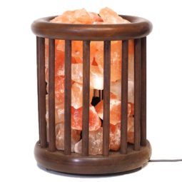 Panier rond en bois de rose avec morceaux de sel, panier en bois pour lampe à sel de l'Himalaya, panier en bois artisanal - Product Image 4